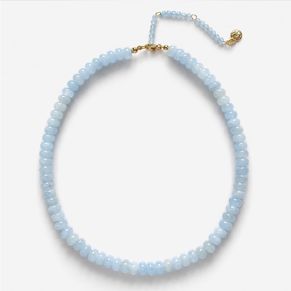 Sky Blue Glass Bead Necklace with Gold-Tone Accents